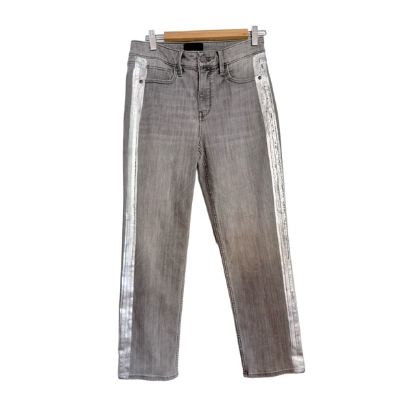 WHBM Gray Jeans with a silver foil side stripes - Picture 1 of 7